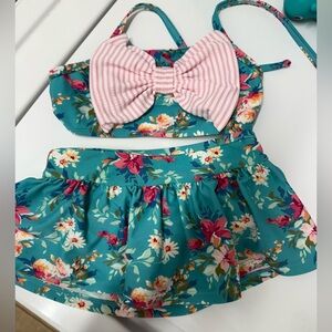 Ruffle Butts Floral Teal Swimsuit